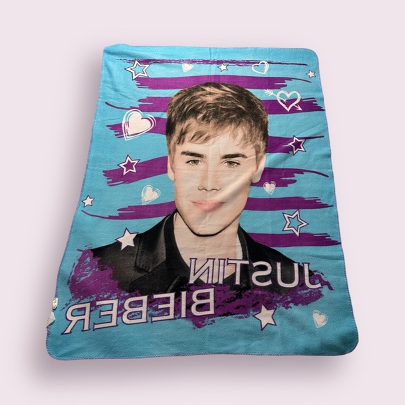 2011 Justin Bieber Bravado Soft Large Throw Blanket Purple Blue Hearts & Stars - Picture 7 of 12